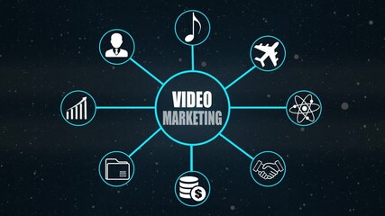 Video Marketing Strategy Diagram with Icons and Dark Starry 4k video Background video strategy digital video - Powered by Adobe