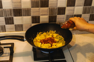 frying pan with meat