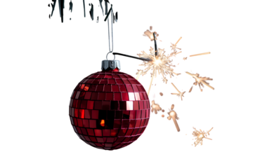 Festive Red Ornament and Sparkling Sparkler Against a Clean White Backdrop
