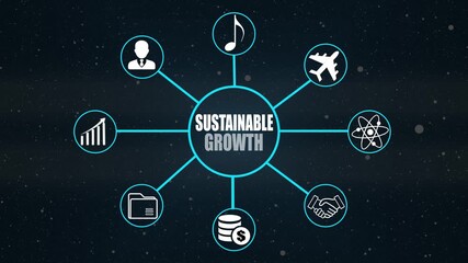 Sustainable Growth Concept Diagram with Icons and Starry 4k video Background  - Powered by Adobe
