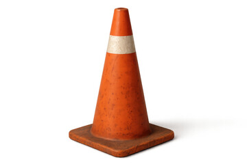 Orange traffic cone standing on transparent background, indicating warning, safety, or road construction