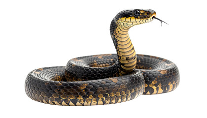 Naklejka premium Coiled black and yellow snake with forked tongue out