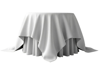 Elegant round table covered with a pristine white tablecloth isolated on transparent background
