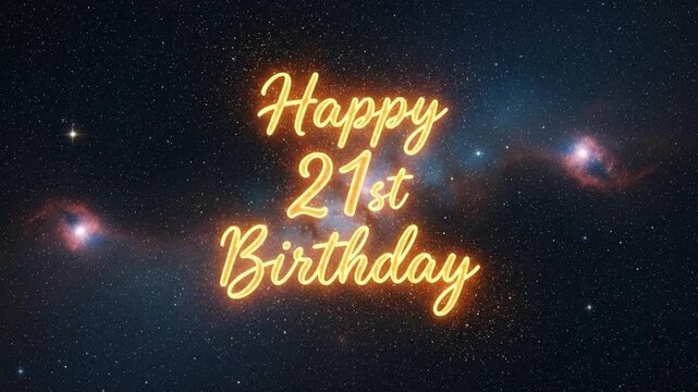 Yellow Neon Happy 21st Birthday Text on Dark Background
