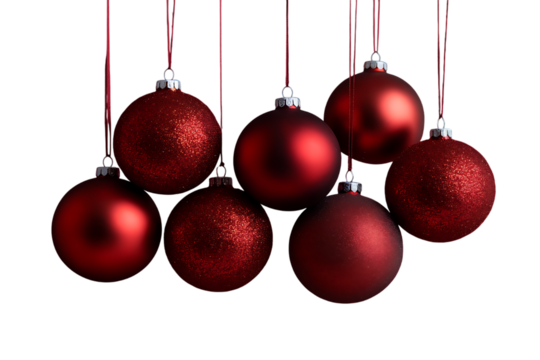 Elegant Red Christmas Ornaments Hanging on Delicate Red Strings for Festive Holiday Decor