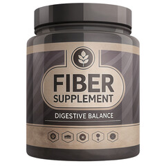 Fiber supplement container with transparent background, promoting digestive balance and health benefits for overall wellness