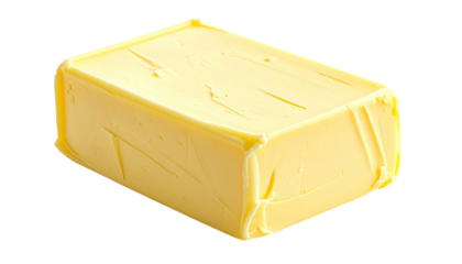 Rectangular block of solid, creamy yellow butter