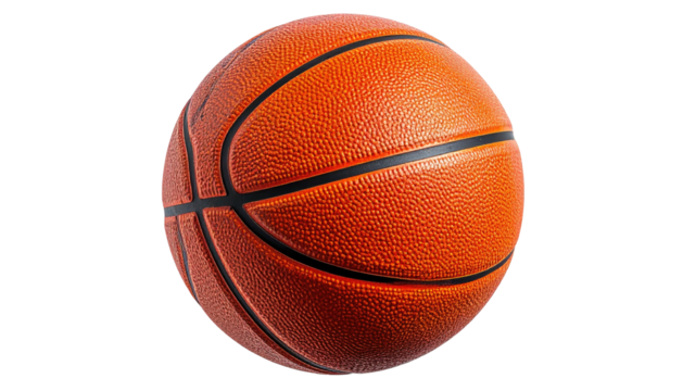 Classic orange basketball with black lines on a dark background