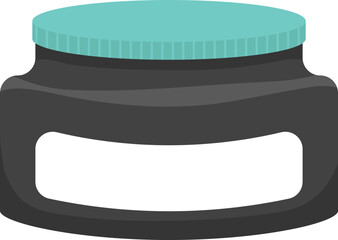 Dark cosmetic cream jar with teal lid and blank label. Vector illustration of a beauty product container.
