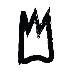 Hand drawn rough brush stroke crown symbol on white background representing royalty and power