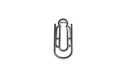 Silver, stylized symbol resembling a futuristic paperclip