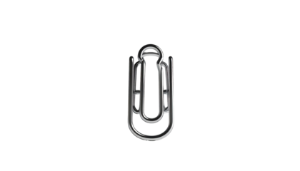 Silver, stylized symbol resembling a futuristic paperclip