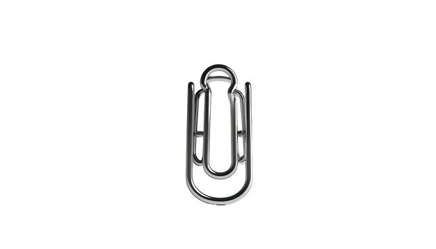 Silver, stylized symbol resembling a futuristic paperclip