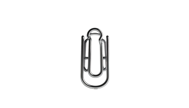 Silver, stylized symbol resembling a futuristic paperclip