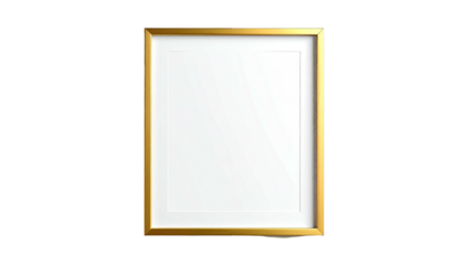 Minimalist frame, gold trim, blank white space, dark background
