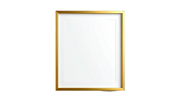 Minimalist frame, gold trim, blank white space, dark background