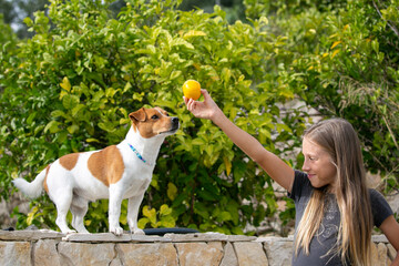 girl and her dog Jack Russel terrier