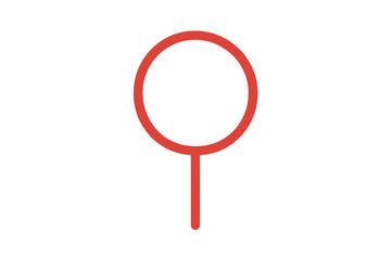 Magnifying glass red icon searching information with simple minimalist flat design on transparent background
