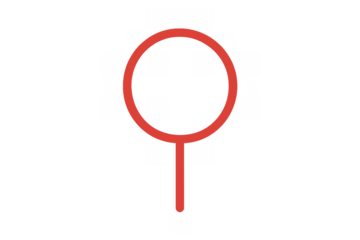 Magnifying glass red icon searching information with simple minimalist flat design on transparent background