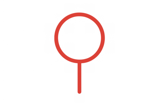 Magnifying glass red icon searching information with simple minimalist flat design on transparent background