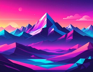 Vibrant digital mountain landscape