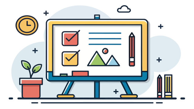 A Smartboard With Charts And Pencil In A Presentation Style