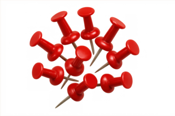 Red pushpins arranged in a circular configuration, resembling a virus or interconnected network. Transparent background