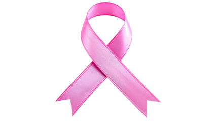 Shiny pink breast cancer awareness ribbon isolated on black