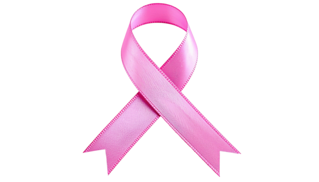 Shiny pink breast cancer awareness ribbon isolated on black