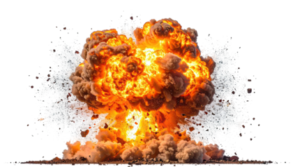 Fiery, intense explosion with smoke and debris rising quickly