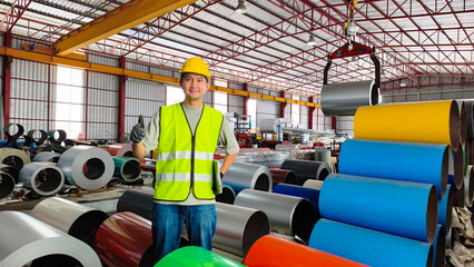 Industrial safety practice metalworking facility worker in safety gear manufacturing environment close-up view productivity focus