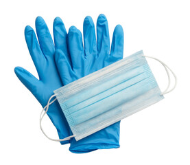 medical mask and gloves isolated on transparent background.