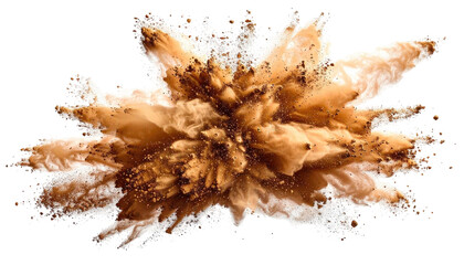 Abstract, exploding brown and white powder with black background