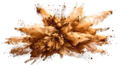 Abstract, exploding brown and white powder with black background