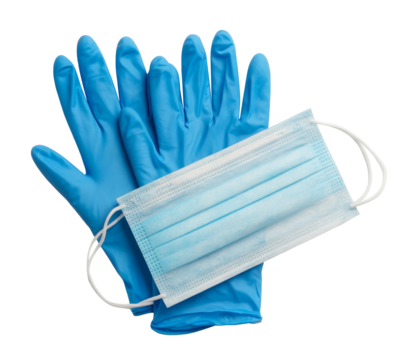medical mask and gloves isolated on transparent background.