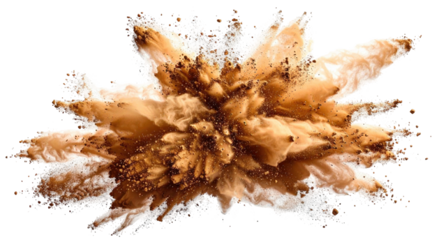 Abstract, exploding brown and white powder with black background