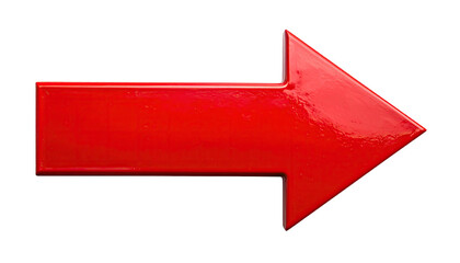 Red arrow pointing right, glossy surface against black backdrop