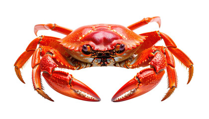 Symmetrical red crab on black background, facing forward