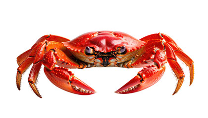 Cooked red crab, claws extended, isolated on black background