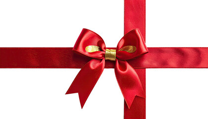 Bright red bow tied around ribbon on dark background