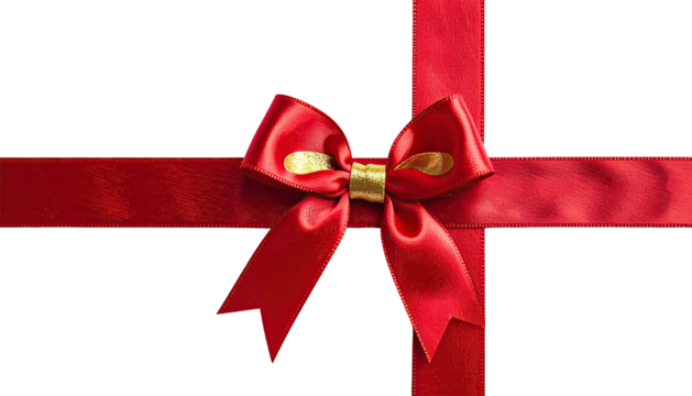Bright red bow tied around ribbon on dark background