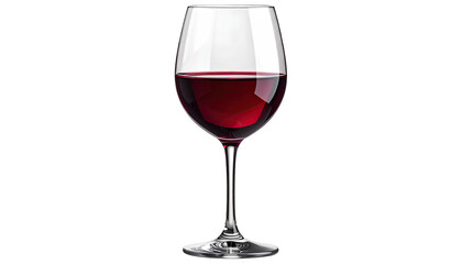 Crystal glass containing dark red wine on stark black background