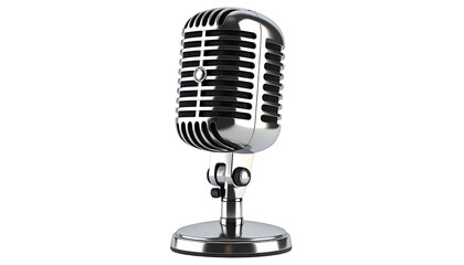 Shiny chrome retro microphone on a black background