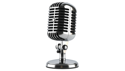 Shiny chrome retro microphone on a black background