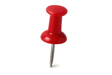 Red pushpin pointing down, representing important information, marking, office, stationery, organization, and communication