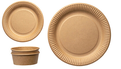 Brown, corrugated paper plates and bowls, eco-friendly tableware