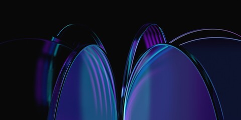 Fototapeta na wymiar Abstract purple and blue glass shapes on a black background, 3d render