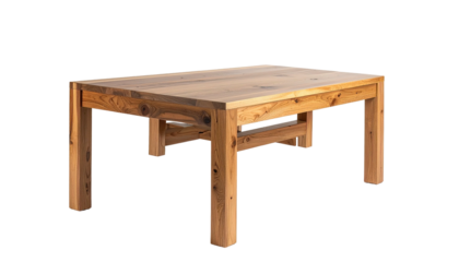 Wooden table, light wood, blocky legs, simple design