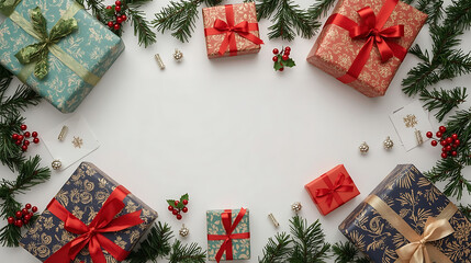 Elegant Christmas Gifts with Festive Decorations for Holiday Greetings and Joyful Celebrations, Perfect for Social Media, Blog Posts and Holiday Marketing