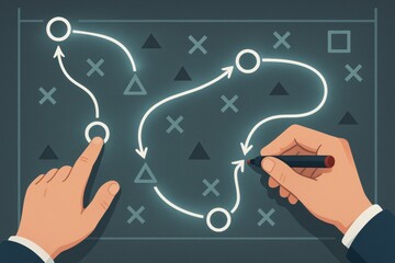 Fototapeta premium Strategic Planning Concept with Hands Drawing Path on Chart